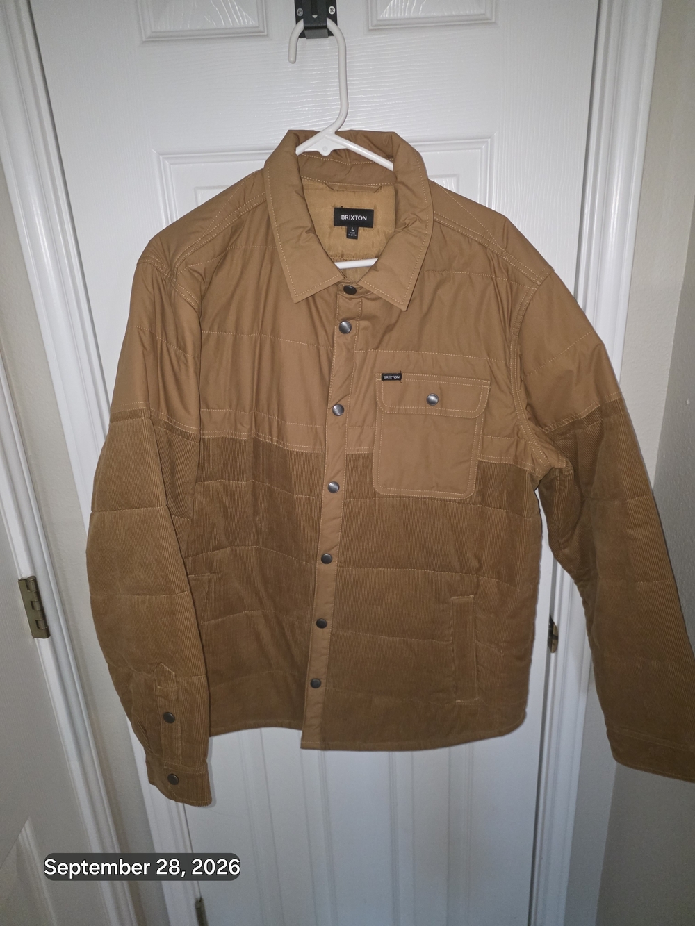 Brixton Men’s Tan Corduroy Quilted Jacket (Cass JACKET)